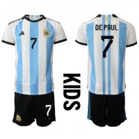 Maglie da calcio Argentina Rodrigo de Paul #7 Prima Maglia Bambino Mondiali 2022 Manica Corta (+ Pantaloni corti)
